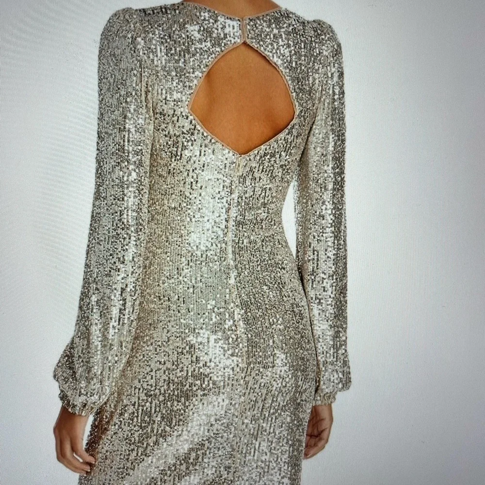 Aqua sequin long sleeve dress Sz. 4 - Picture 2 of 15